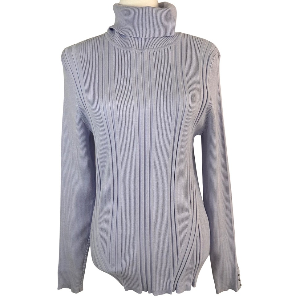 White House Black Market Lavender Ribbed Turtleneck Sweater Button Cuff XL